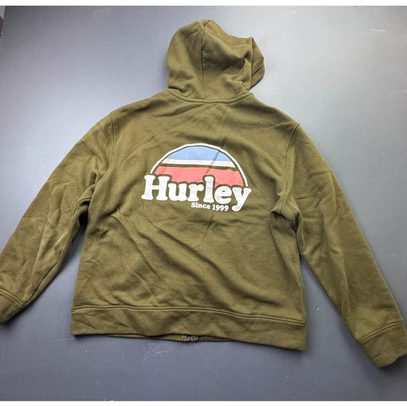 Hurley Fleece Hoodie Men's XL Full Zip Olive Green Sherpa Lined Jacket 1999 Logo - Picture 1 of 14
